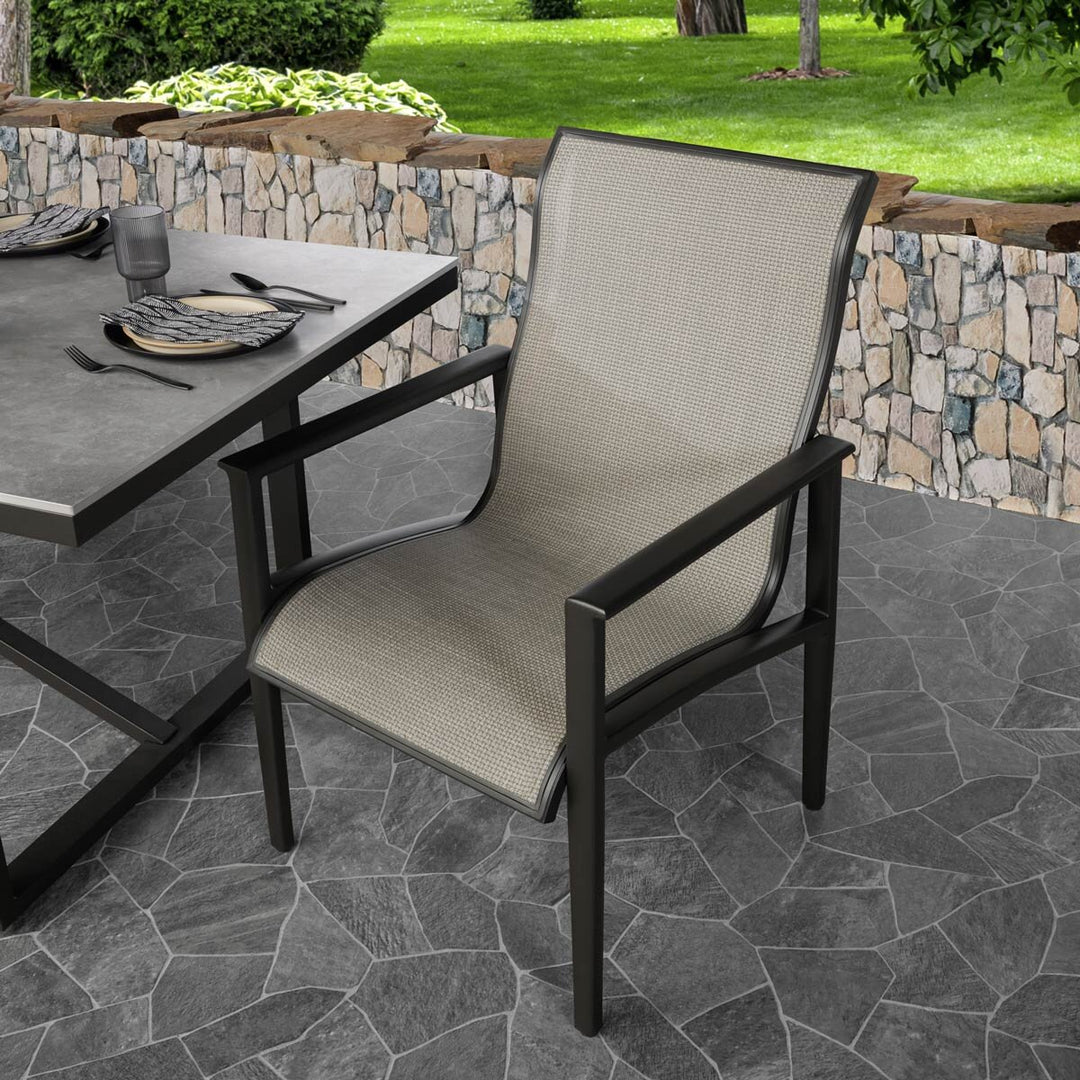 Agio Delray 7 Piece Sling Dining Patio Set with Sintered Stone Table Top + Cover