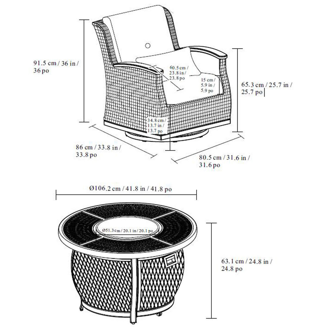 Agio Vermont 5 Piece Woven Fire Deep Seating Patio Set + Cover