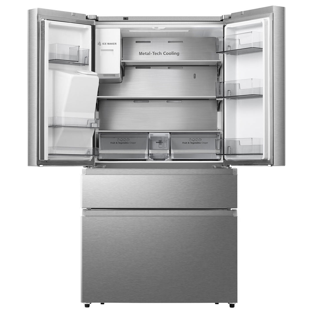 Hisense RF728N4SASE, Multi Door Fridge Freezer with Non Plumbed Water and Ice Dispenser,  E Rated in Stainless Steel