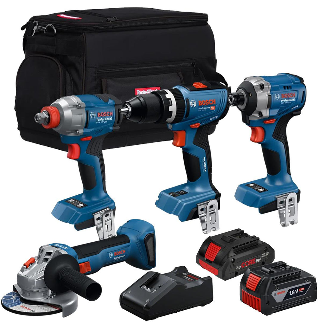 Bosch 18V 4 Piece Brushless Combo Tool Kit With 2 x Batteries & Charger T4TKIT-28128