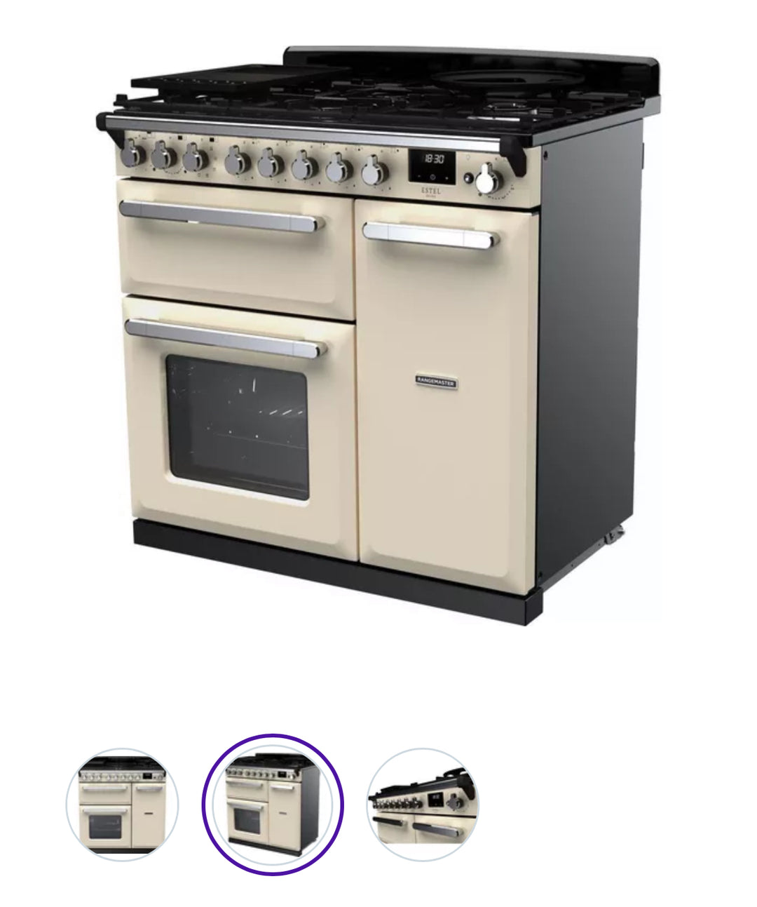 RANGEMASTER Estel Deluxe ESDL90DFPPCR/CM1 90 cm Dual Fuel Range Cooker - Pale Cream & Chrome