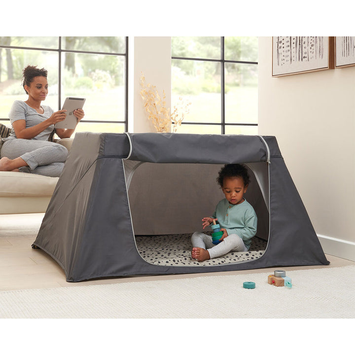 Tutti Bambini CoZee Go Day & Night Travel Cot Bundle, Oak & Charcoal Finish