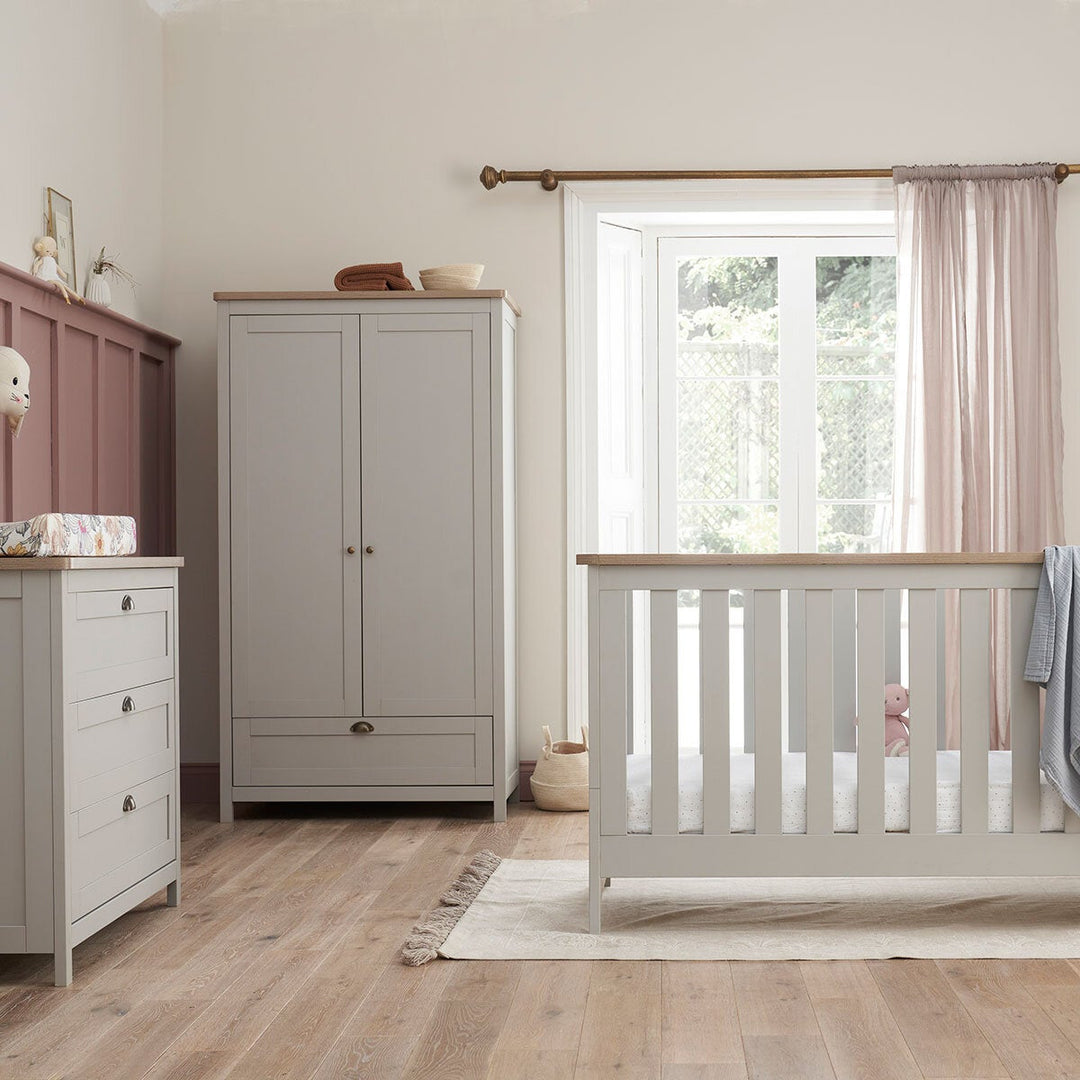 Tutti Bambini Verona Cot Bed with Sprung Mattress, Grey &amp; Oak