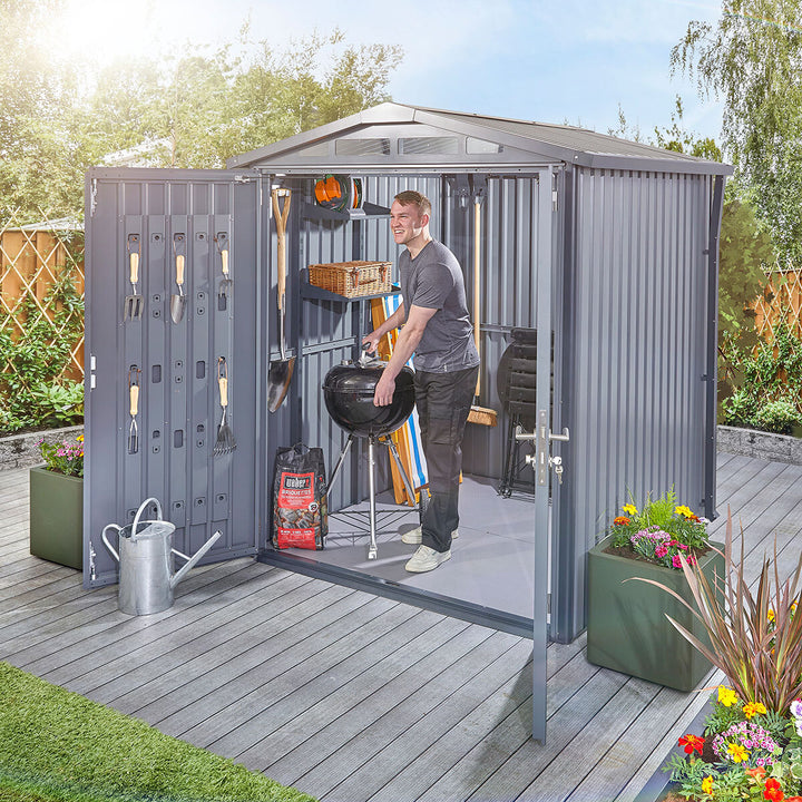 Stone Garden 6ft 2" x 7ft 10" (1.89 x 2.4m) Apex Steel Shed in Grey