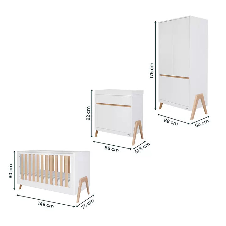 Tutti Bambini Fuori 4 Piece Nursery Set, White & Light Oak Finish