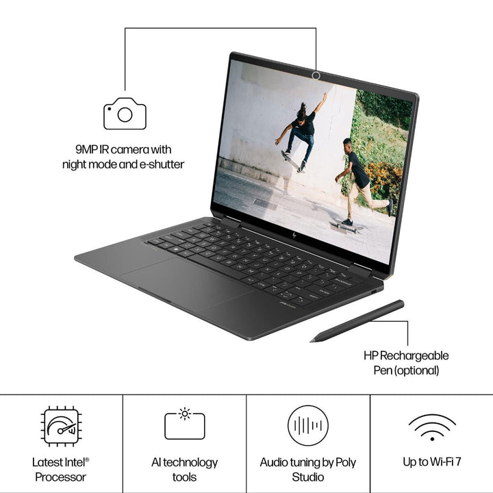 HP Spectre x360, Intel Core Ultra 5, 16GB RAM, 512GB SSD, 14 Inch Convertible 2 in 1 Laptop, 14-eu0006na