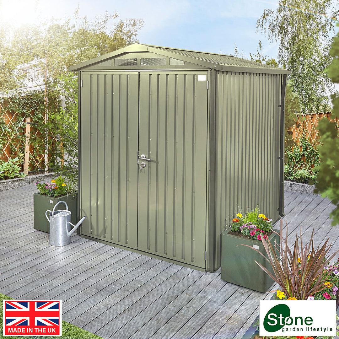 Stone Garden 6ft 2" x 7ft 10" (1.89 x 2.4m) Apex Steel Shed in Green