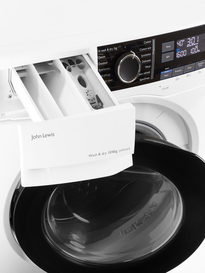 John Lewis JLWD1615 Freestanding Washer Dryer, 10kg/6kg Load, 1600rpm Spin, White