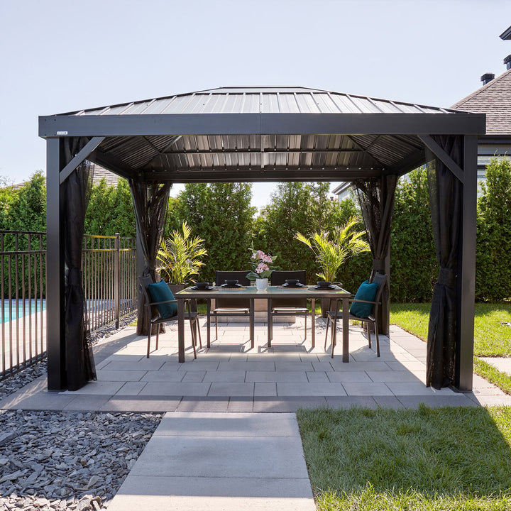 Sojag Kiruna 10ft x 12ft (3 x 3.64m) Aluminium Frame Sun Shelter with Galvanised Steel Roof + Insect Netting