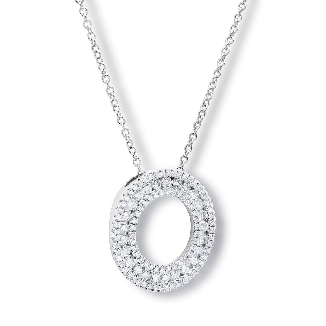 0.85ctw Round Brilliant Cut Diamond 3 Row Circle Pendant, 18ct White Gold