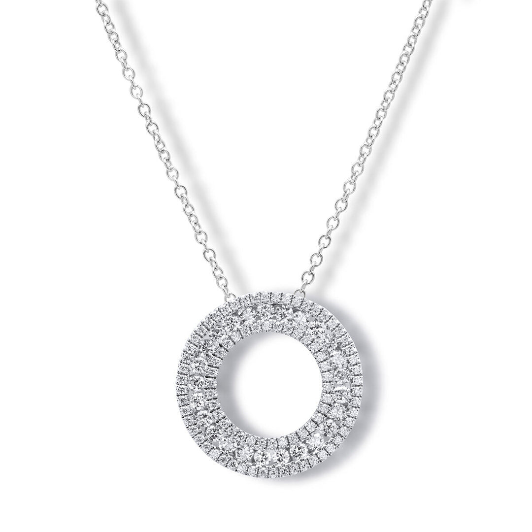 0.85ctw Round Brilliant Cut Diamond 3 Row Circle Pendant, 18ct White Gold