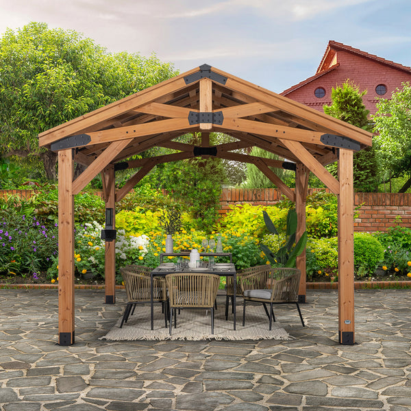 Backyard Discovery Norwood Gazebo 4.3 × 3.0 m | Cedar Wood Frame, Galvanised Steel Peak Roof, Pro-Tect™ Tested, PowerPort™, Pre-Stained, Easy Assembly, 5-Year Warranty