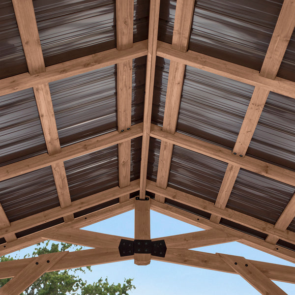 Backyard Discovery Norwood Gazebo 4.3 × 3.0 m | Cedar Wood Frame, Galvanised Steel Peak Roof, Pro-Tect™ Tested, PowerPort™, Pre-Stained, Easy Assembly, 5-Year Warranty