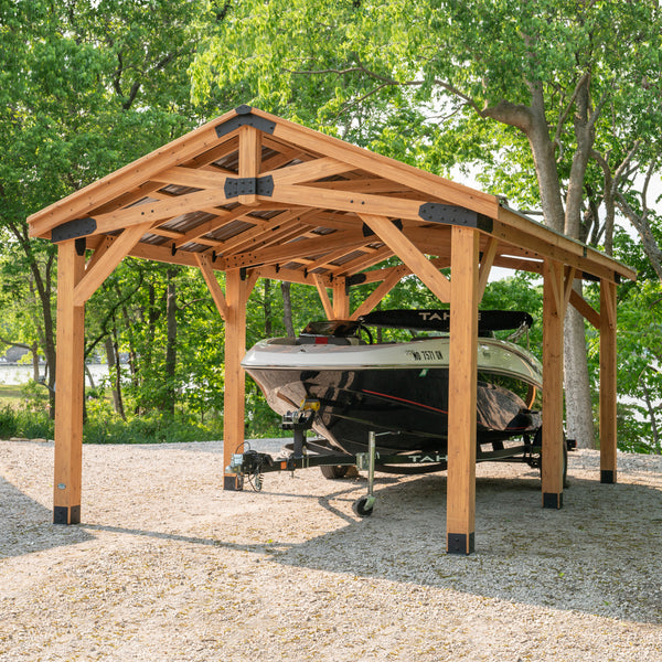 Backyard Discovery Norwood Carport/Gazebo 6.1 × 3.7 m (20 × 12 ft) – Cedar Wood Frame, Heavy-Duty Steel Peak Roof, PowerPort™ (2 Outlets, USB, USB-C), Pro-Tect™ Tested, 5-Year Warranty