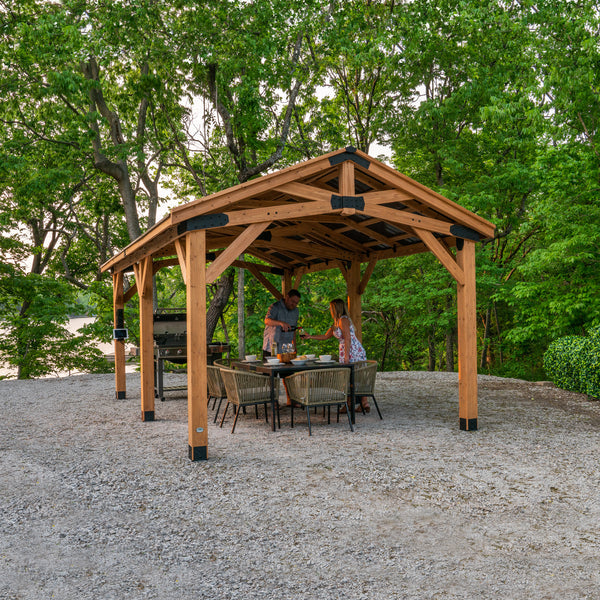 Backyard Discovery Norwood Carport/Gazebo 6.1 × 3.7 m (20 × 12 ft) – Cedar Wood Frame, Heavy-Duty Steel Peak Roof, PowerPort™ (2 Outlets, USB, USB-C), Pro-Tect™ Tested, 5-Year Warranty
