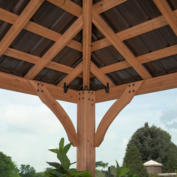 Backyard Discovery Barrington Gazebo 3.7 × 3.0 m – Cedar Wood Frame, Heavy-Duty Galvanised Steel Hip Roof, PowerPort™ (2 Outlets, USB, USB-C), Pro-Tect™ Tested, 5-Year Warranty
