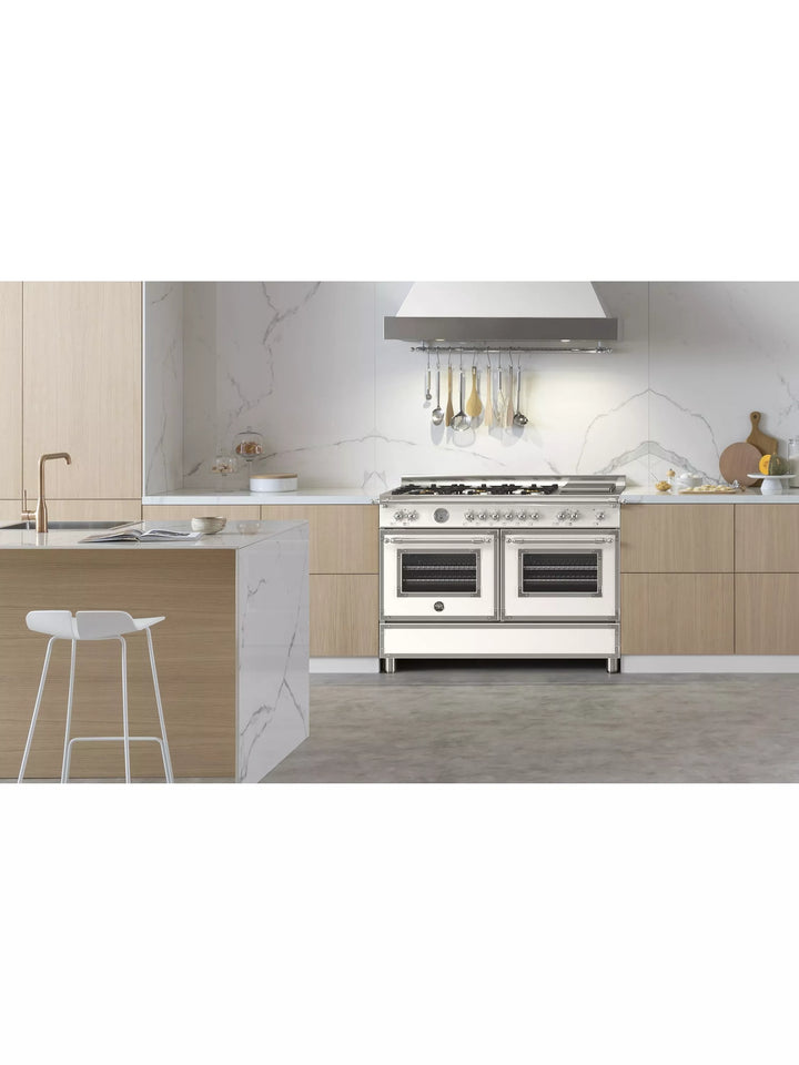 Bertazzoni Heritage Series 120cm Dual Fuel Range Cooker with Griddle, Ivory