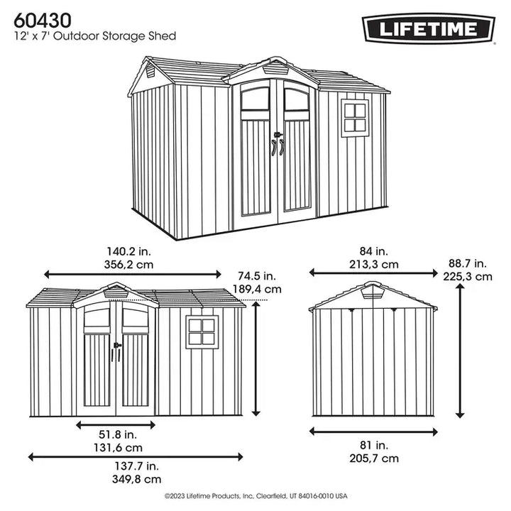 Lifetime 12ft x 7ft (3.5 x 2.1m) Side Entry Storage Shed - Model 60430U