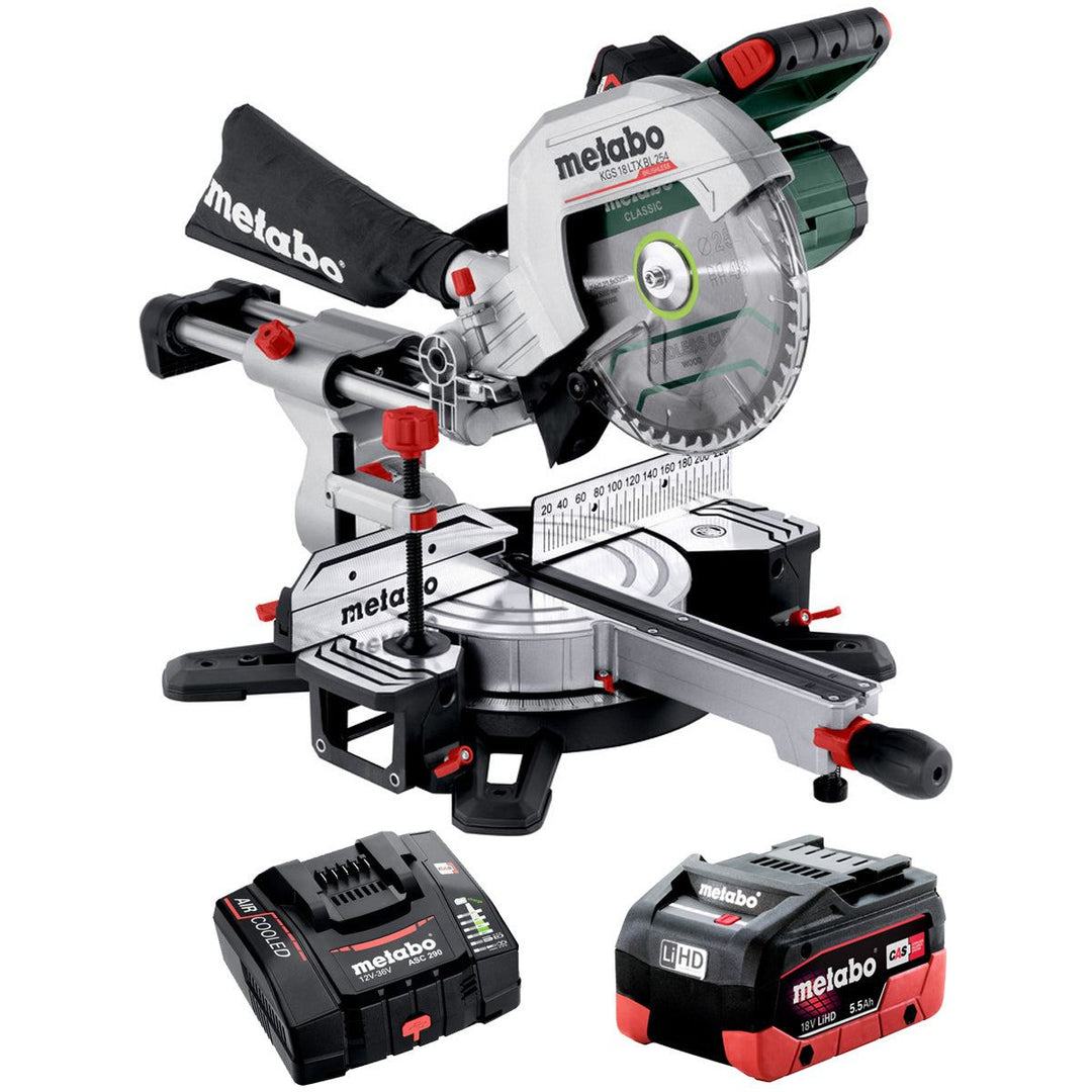 Metabo KGS 18 LTX BL 254 18V Brushless Sliding Mitre Saw with 1 x 5.5Ah Battery & Charger