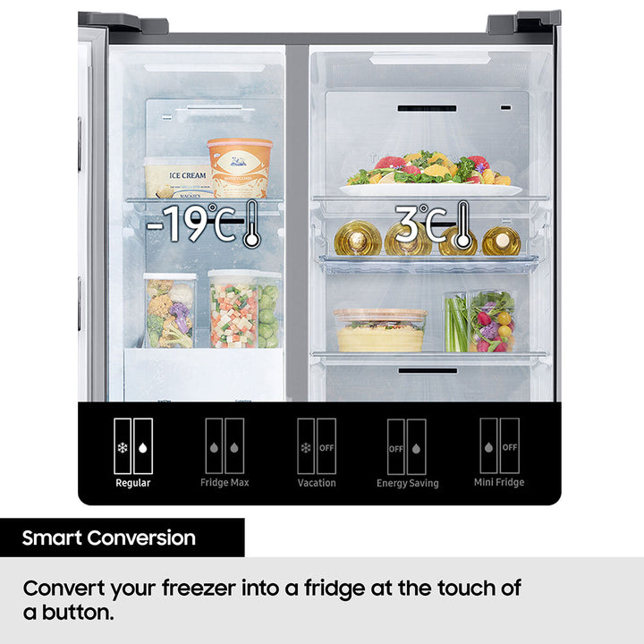 Samsung RS68CG883DS9EU, Side by Side Fridge Freezer, D Rated in Silver