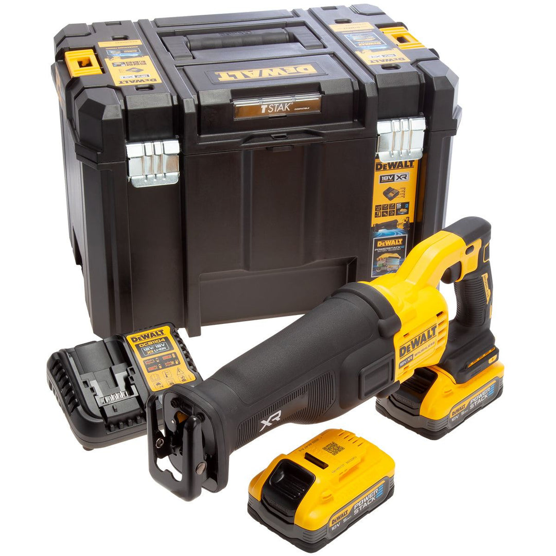DeWalt DCS386H2T 18V XR Brushless Reciprocating Saw with 2 x 5.0Ah Battery Charger & Case