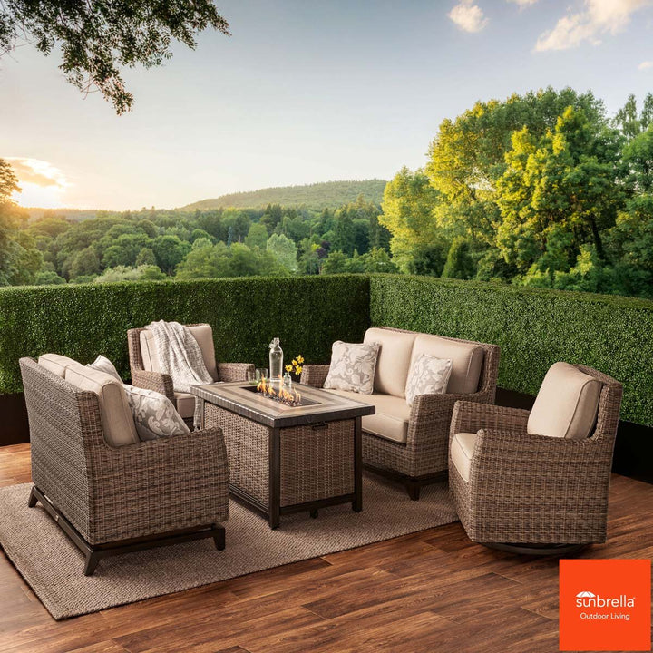 Agio Anderson 5 Piece Woven Fire Seating Set + Cover