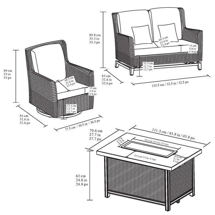 Agio Anderson 5 Piece Woven Fire Seating Set + Cover