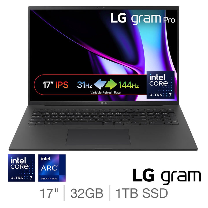 LG Gram Pro, Intel Core Ultra 7, 32GB RAM, 1TB SSD, 17 Inch Laptop, 17Z90SP-G.AD78A11