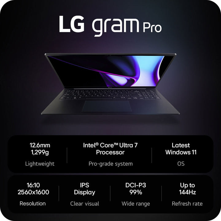 LG Gram Pro, Intel Core Ultra 7, 32GB RAM, 1TB SSD, 17 Inch Laptop, 17Z90SP-G.AD78A11