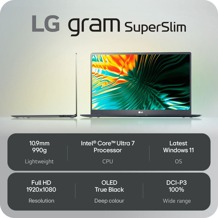 LG Gram SuperSlim, Intel Core Ultra 7, 32GB RAM, 512GB SSD, 15.6 Inch Laptop, 15Z90ST-G.AD85A1