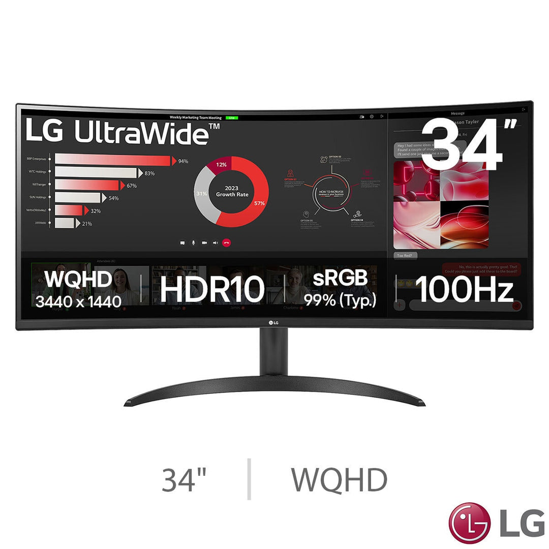 LG 34 Inch WQHD 100Hz VA UltraWide Monitor, 34WR50QK-B