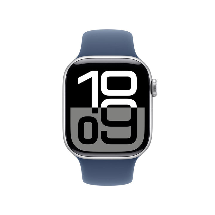 Apple Watch Series 10 GPS, 42mm Silver Aluminium Case with Denim Sport Band S/M, MWWA3QA/A