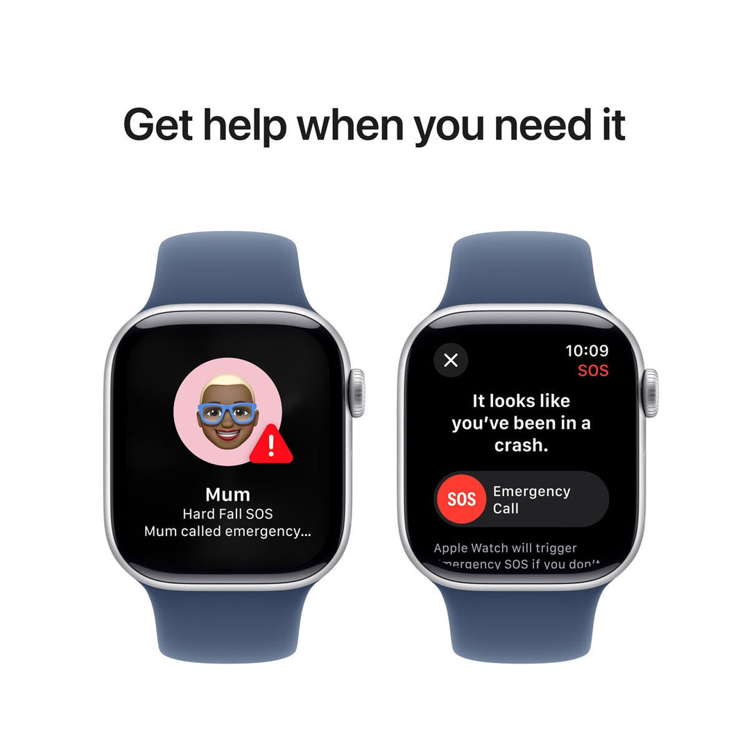 Apple Watch Series 10 GPS, 42mm Silver Aluminium Case with Denim Sport Band S/M, MWWA3QA/A