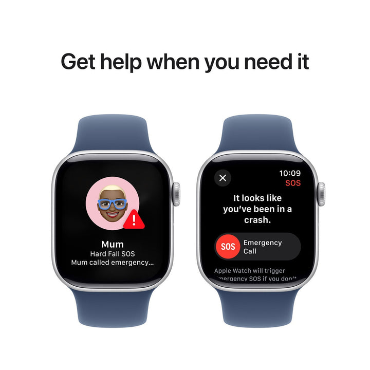 Apple Watch Series 10 GPS, 42mm Silver Aluminium Case with Denim Sport Band S/M, MWWA3QA/A
