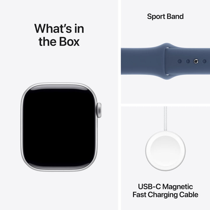Apple Watch Series 10 GPS, 42mm Silver Aluminium Case with Denim Sport Band S/M, MWWA3QA/A