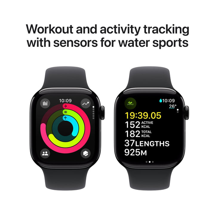 Apple Watch Series 10 GPS, 42mm Jet Black Aluminium Case with Black Sport Band S/M, MWWE3QA/A