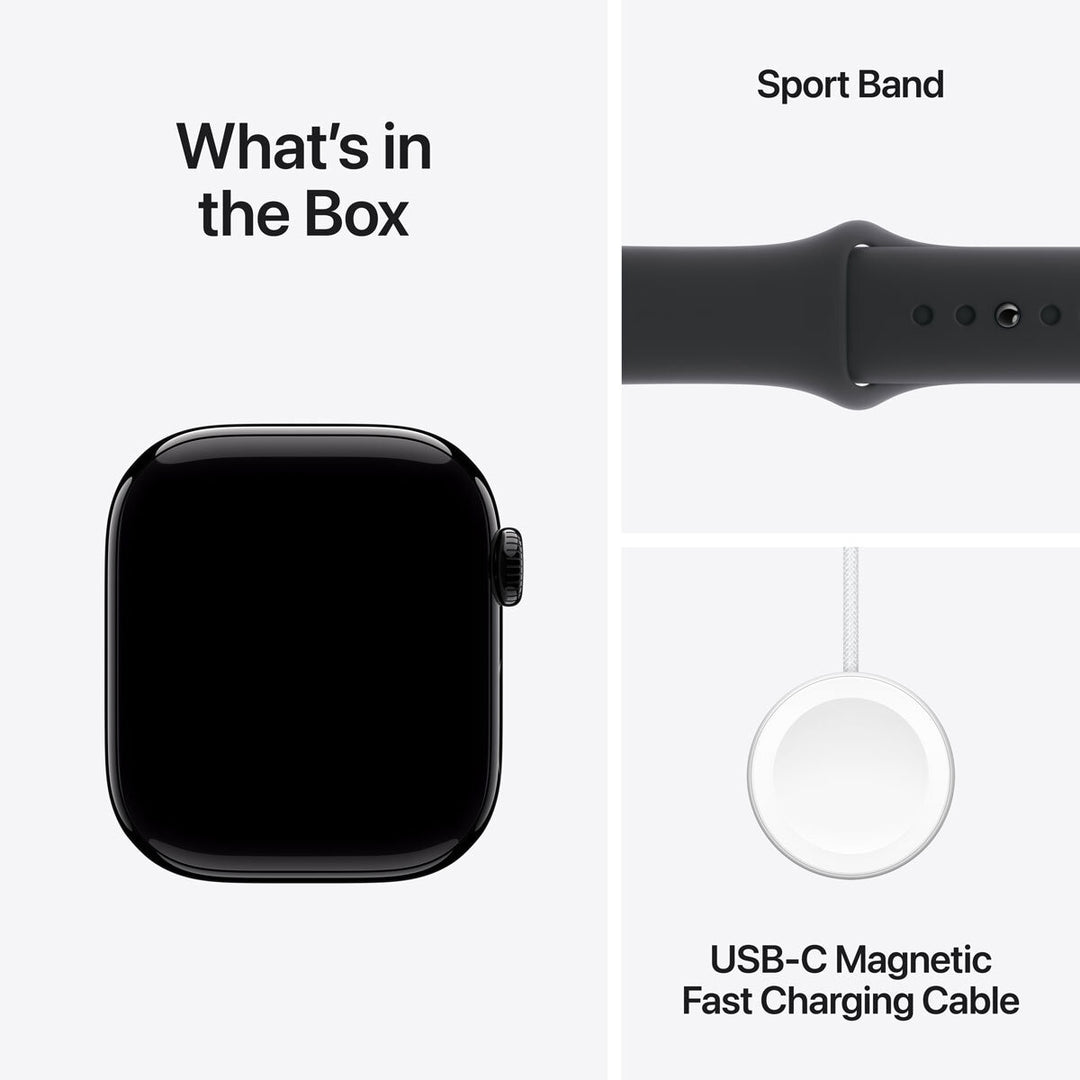 Apple Watch Series 10 GPS, 42mm Jet Black Aluminium Case with Black Sport Band S/M, MWWE3QA/A