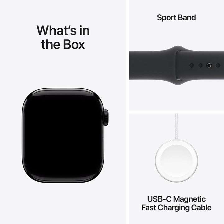 Apple Watch Series 10 GPS, 42mm Jet Black Aluminium Case with Black Sport Band S/M, MWWE3QA/A