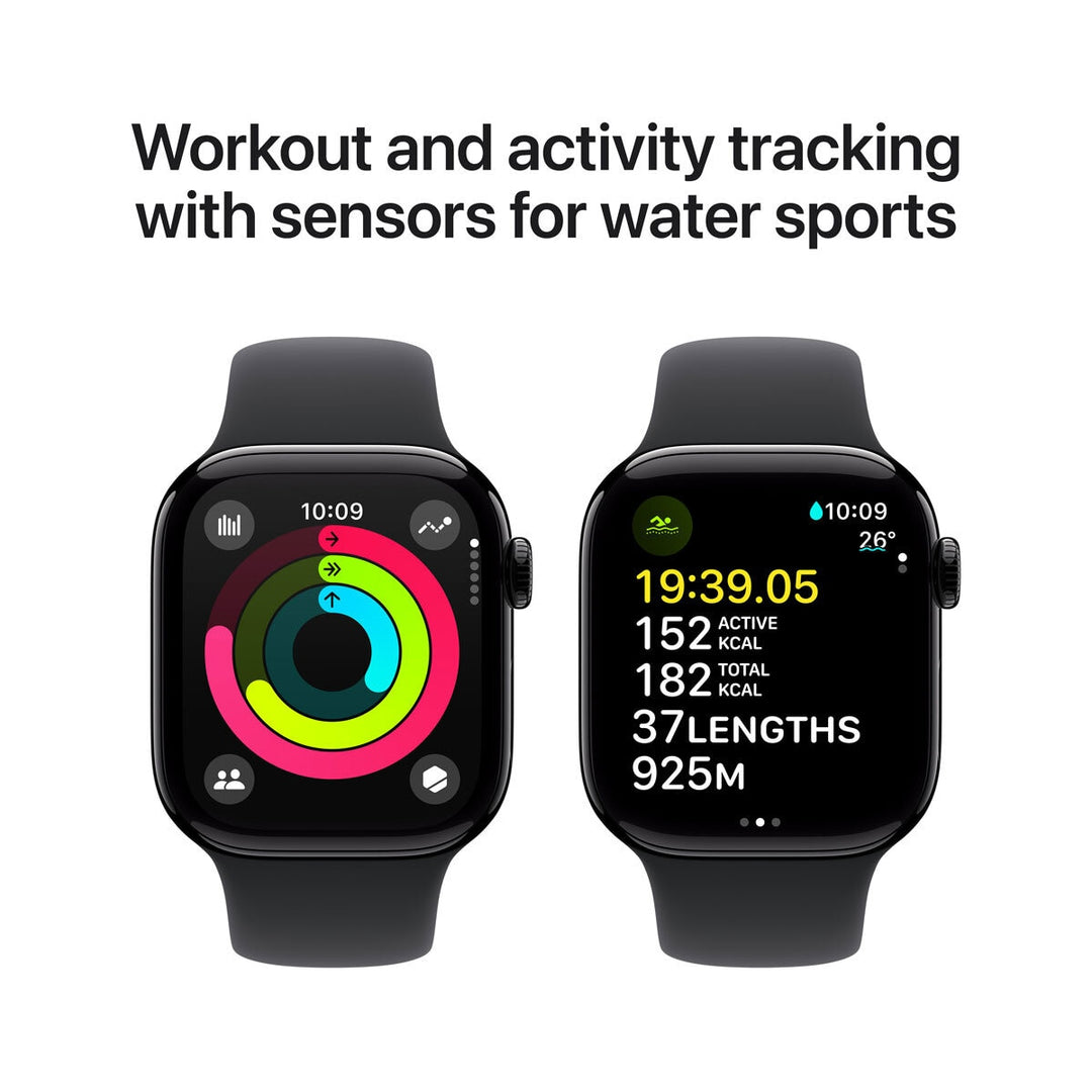 Apple Watch Series 10 GPS + Cellular, 42mm Black Aluminium Case with Black Sport Band M/L, MWX73QA/A