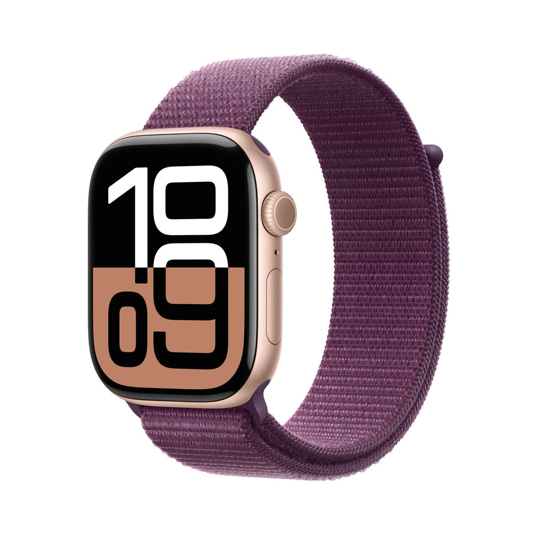 Apple Watch Series 10 GPS + Cellular, 42mm Rose Gold Aluminium Case with Plum Sport Band, MWXC3QA/A