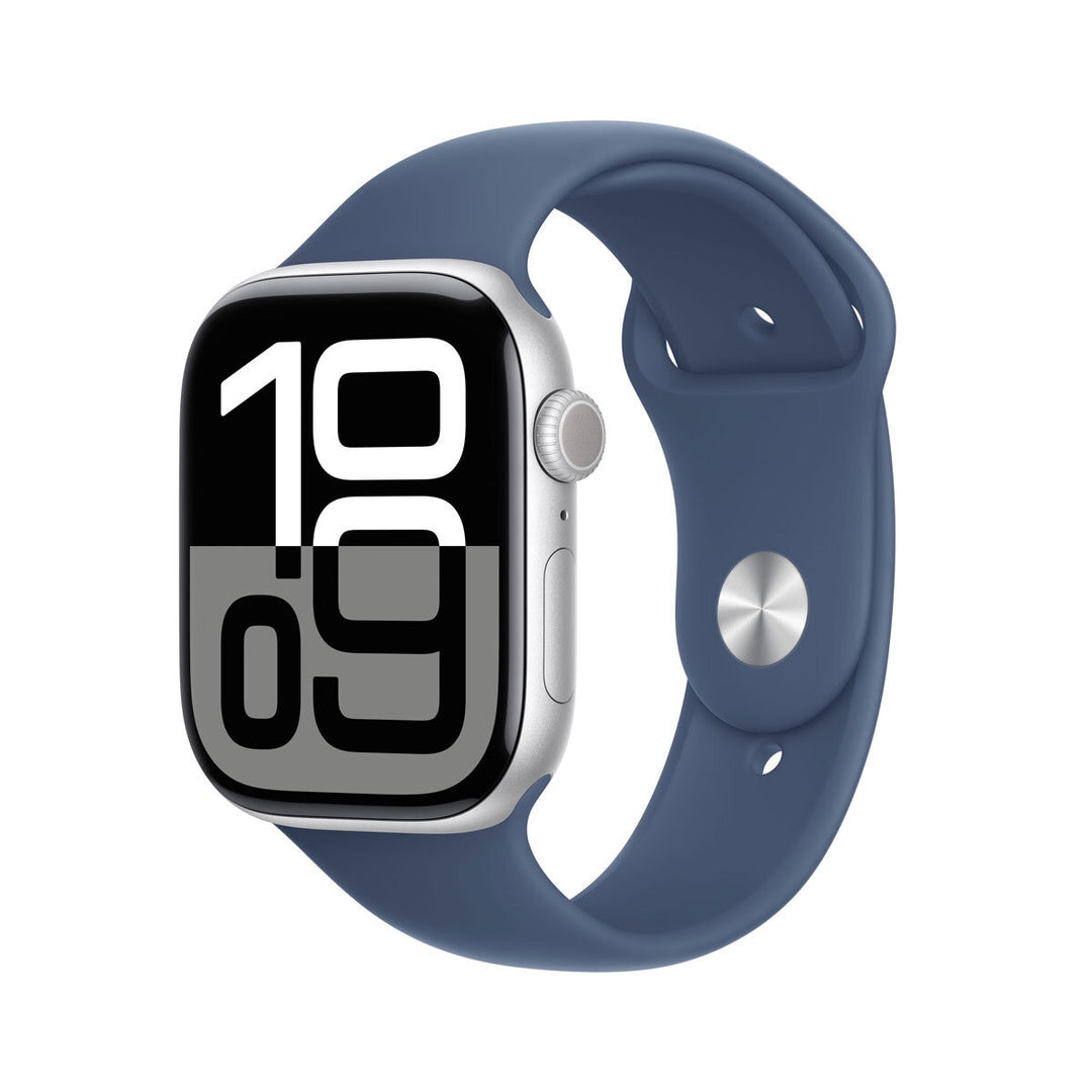 Apple Watch Series 10 GPS + Cellular, 46mm Silver Aluminium Case with Denim Sport Band M/L, MWY13QA/A