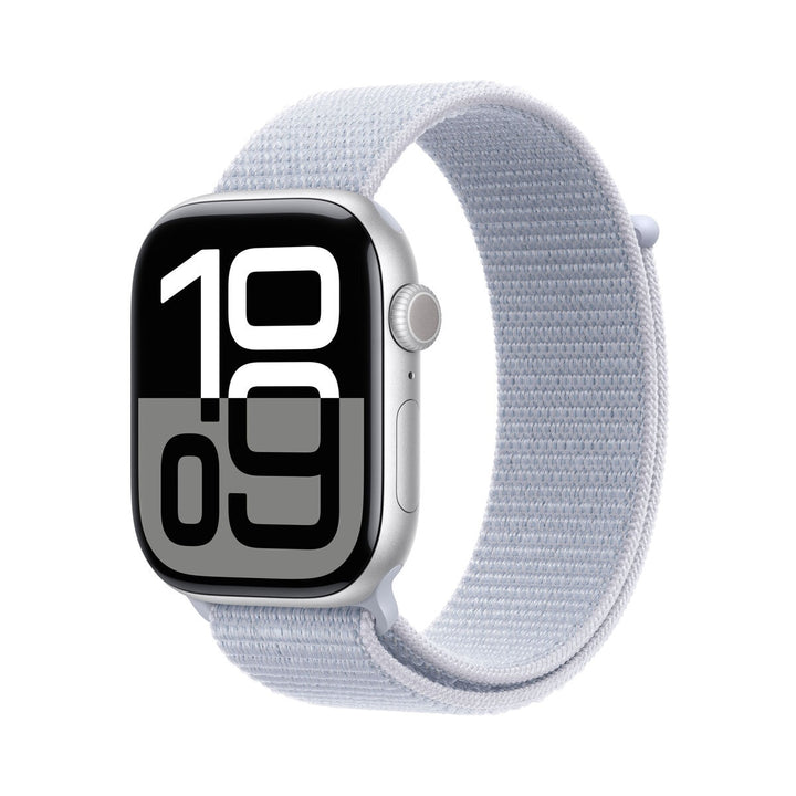 Apple Watch Series 10 GPS + Cellular, 46mm Silver Aluminium Case with Blue Cloud Sport Band, MWY23QA/A