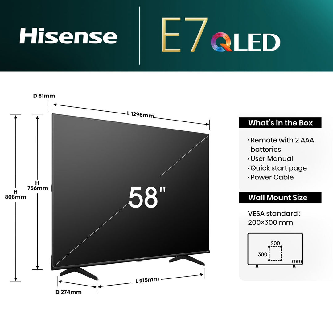 Hisense 58E7NQTUK 58 Inch QLED Freely Smart TV