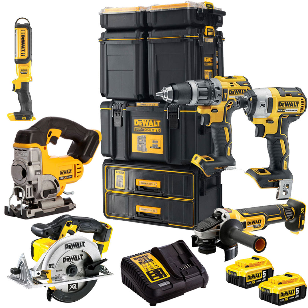 DeWalt DCKT4T6P3 18V XR 6 Piece Power Tool Kit with 2 x 5.0Ah Batteries & Toughsystem Box