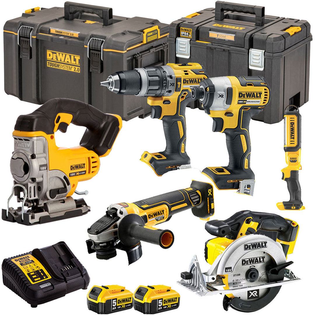 DeWalt DCKT4T6P10 18V XR 6 Piece Power Tool Kit with 2 x 5.0Ah Batteries & Toughsystem Box