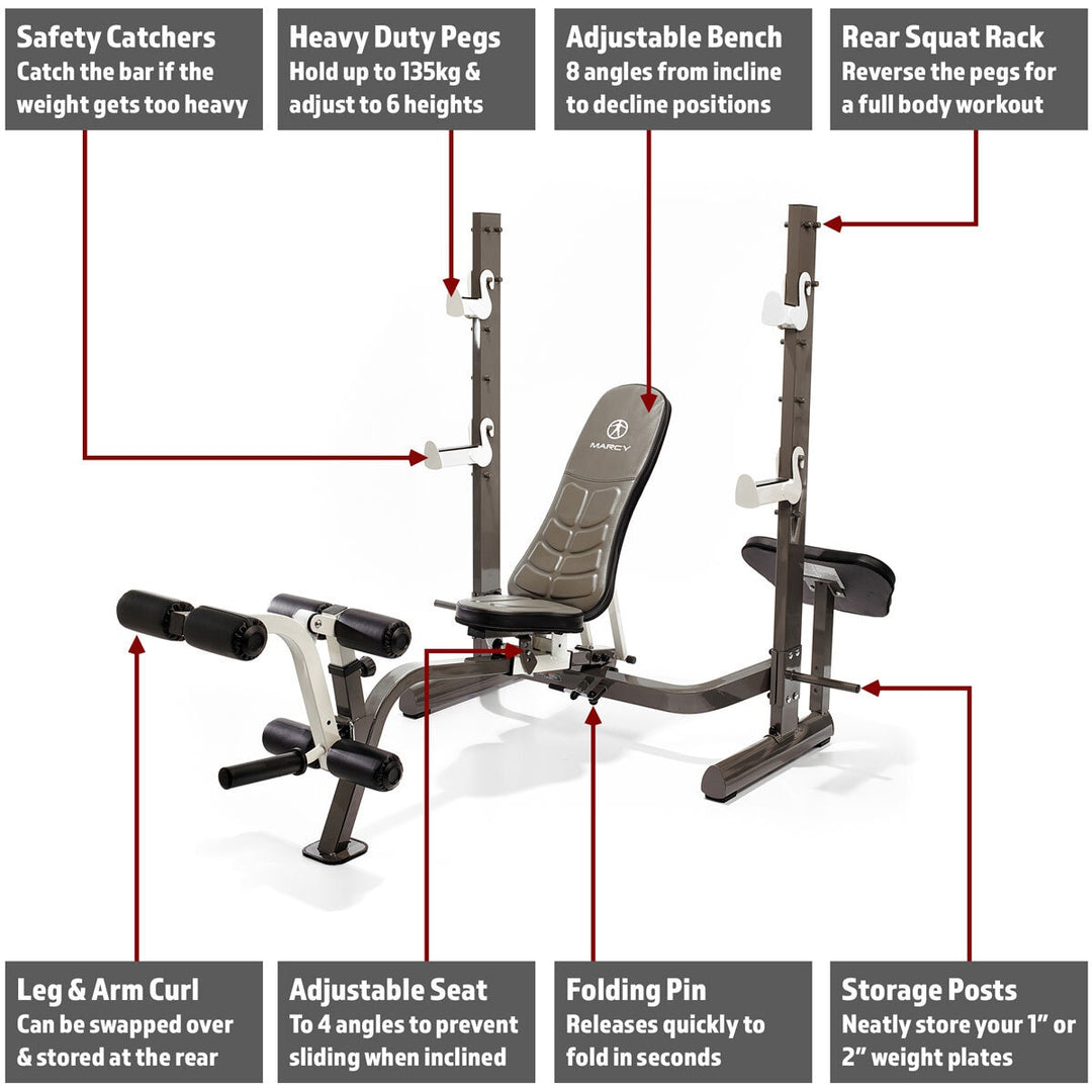 Marcy MWB-70205 Folding Olympic Barbell Bench with Rear Squat Rack