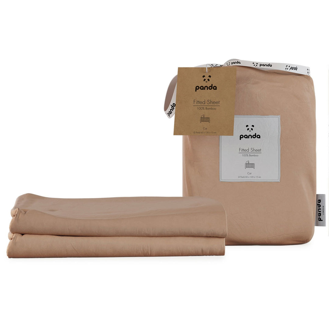 Panda 100% Bamboo Cot Size Fitted Sheets, 2 Pack in 3 Colours