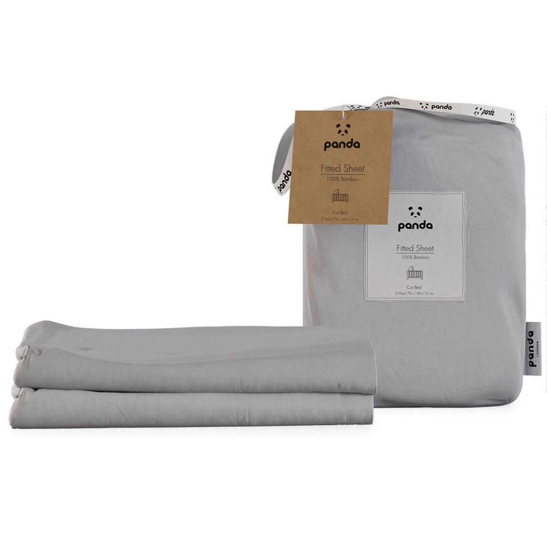 Panda 100% Bamboo Cot Size Fitted Sheets, 2 Pack in Quiet Grey