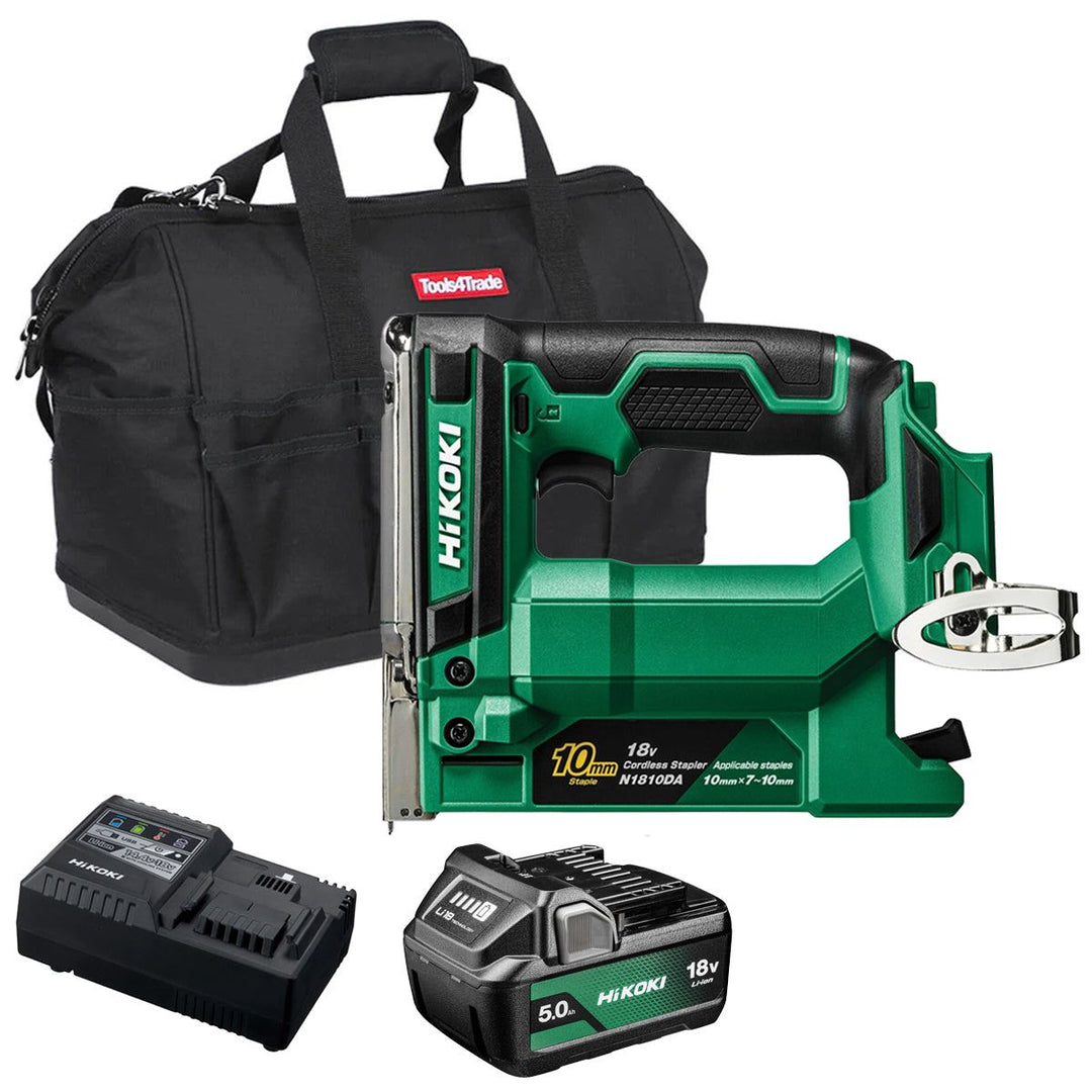 Hikoki N1810DAW4Z 18V 10mm Crown Width Fine Wire Stapler with 1 x 5.0Ah Battery Charger & Bag