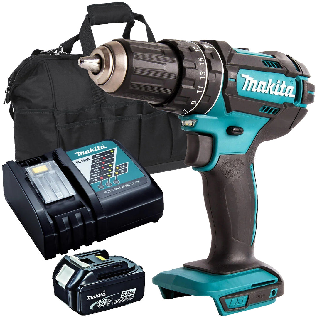 Makita DHP482Z 18V 2 Speed Combi Drill with 1 x 5.0Ah Battery Charger &amp; Bag